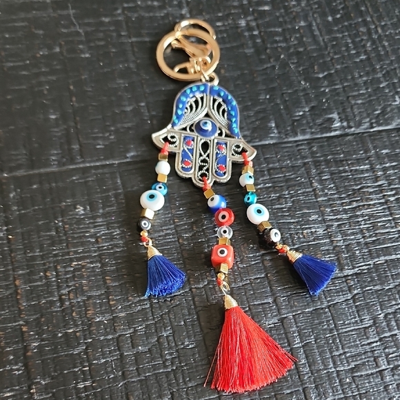 Colorful Hamsa Keychain with Tassels - Picture 1 of 5